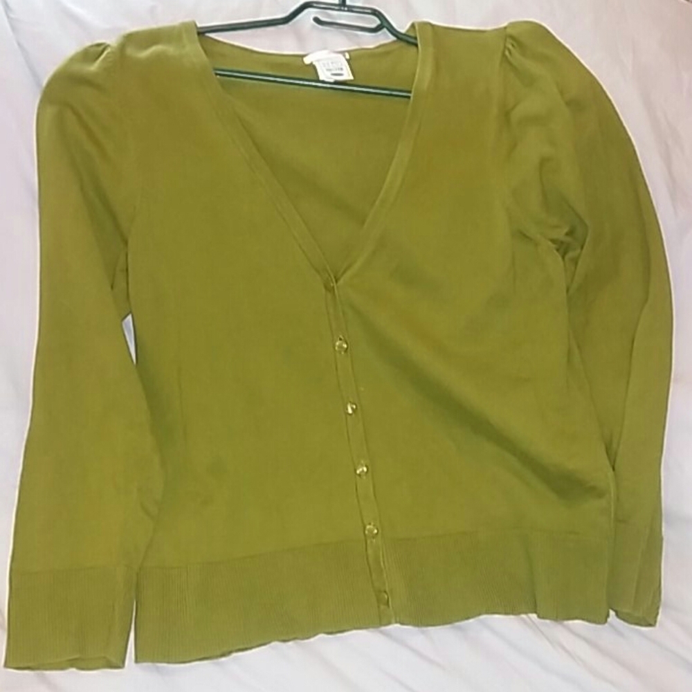 Olive Green V-Neck Button Cardigan Sweater